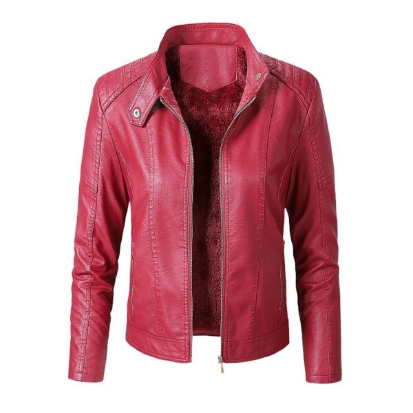 New Women's Leather Jackets Plus Velvet Jackets Fashion PU Ladies Leather Jackets - Image 4