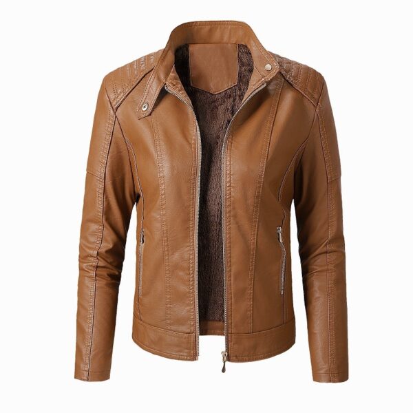 New Women's Leather Jackets Plus Velvet Jackets Fashion PU Ladies Leather Jackets - Image 2