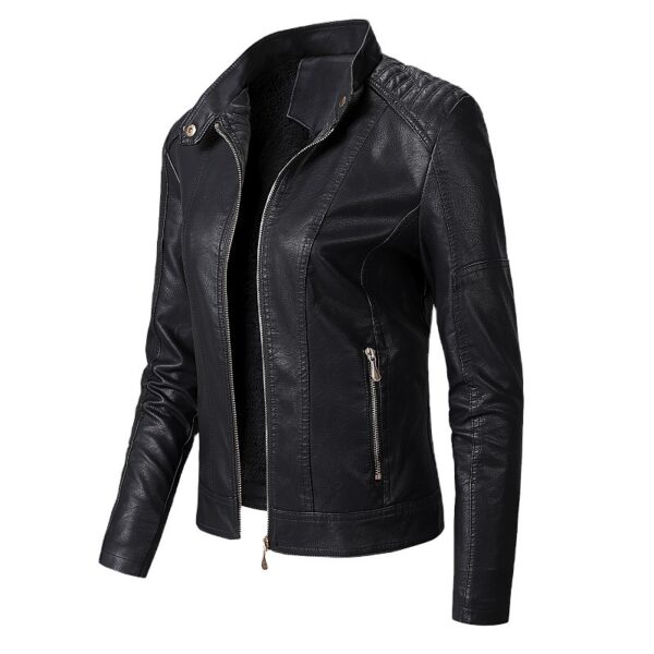 New Women's Leather Jackets Plus Velvet Jackets Fashion PU Ladies Leather Jackets - Image 3