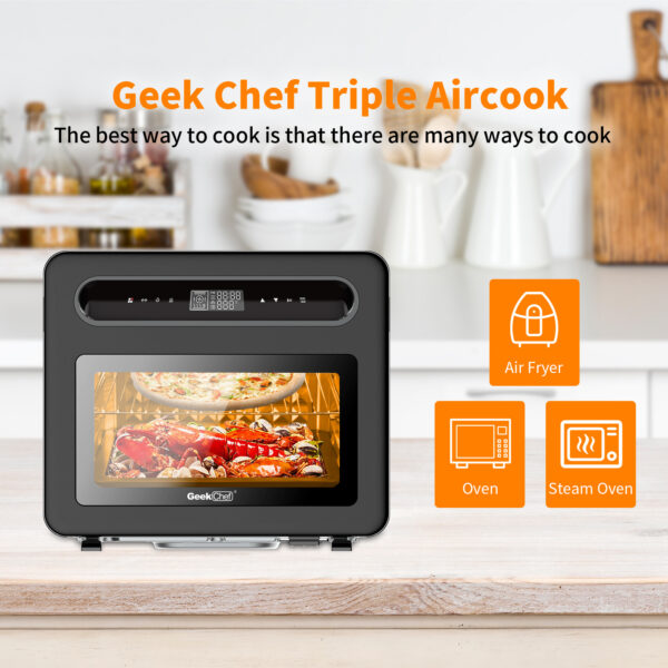 Geek Chef Steam Air Fryer Toast Oven Combo , 26 QT Steam Convection Oven Countertop , 50 Cooking Presets, With 6 Slice Toast, 12 In Pizza, Black Stainless Steel. Prohibited From Listing On Amazon - Image 7