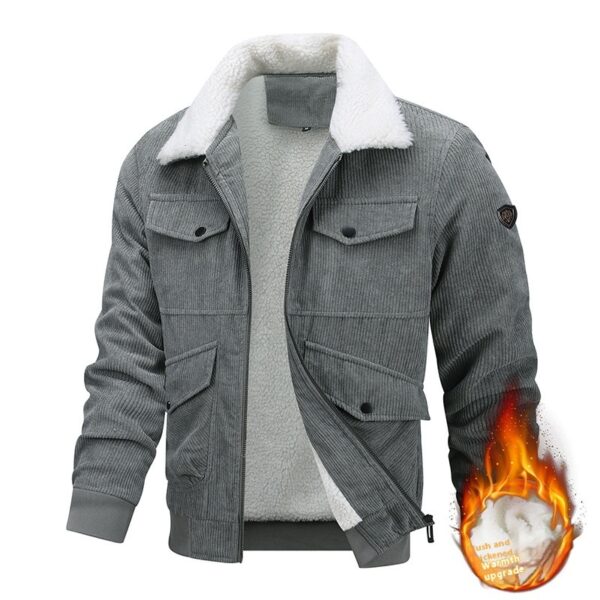 Winter Lapel Fleece Jacket With Pockets Warm Thicken Cotton Coat Men's Clothing - Image 3