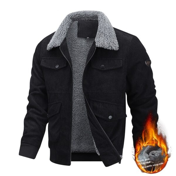 Winter Lapel Fleece Jacket With Pockets Warm Thicken Cotton Coat Men's Clothing - Image 4