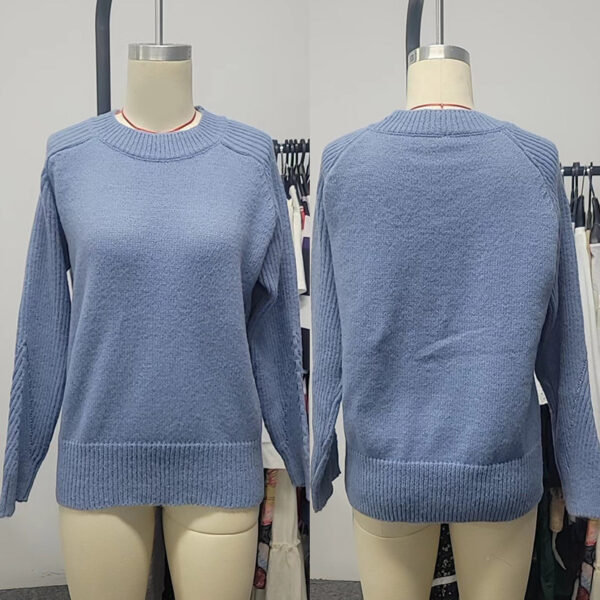 European Milk Blue Bedford Cord Sweater Women's Round-collar Long-sleeve Knitwear Casual Women's Clothing Fashion Knit Top Outerwear - Image 5