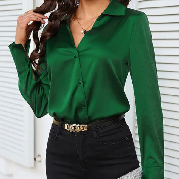 Lady Temperamental Green Silk Button Shirt - Image 4