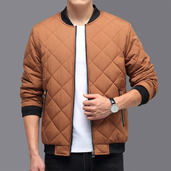 Fashion Rhombic-sewing Design Cotton Coat Winter Warm Thickened Baseball Jacket Casual Solid Color Outwear Clothing For Men - Image 3