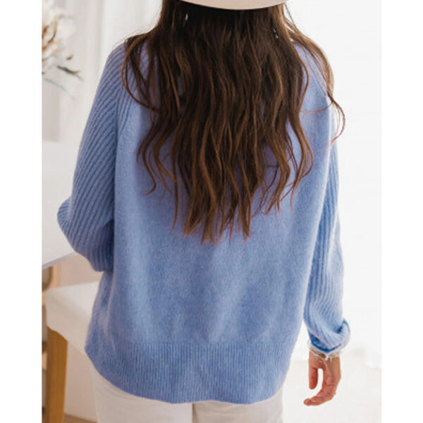 European Milk Blue Bedford Cord Sweater Women's Round-collar Long-sleeve Knitwear Casual Women's Clothing Fashion Knit Top Outerwear - Image 3