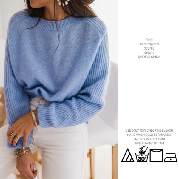 European Milk Blue Bedford Cord Sweater Women's Round-collar Long-sleeve Knitwear Casual Women's Clothing Fashion Knit Top Outerwear - Image 6