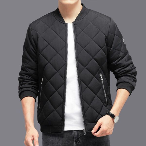 Fashion Rhombic-sewing Design Cotton Coat Winter Warm Thickened Baseball Jacket Casual Solid Color Outwear Clothing For Men - Image 5