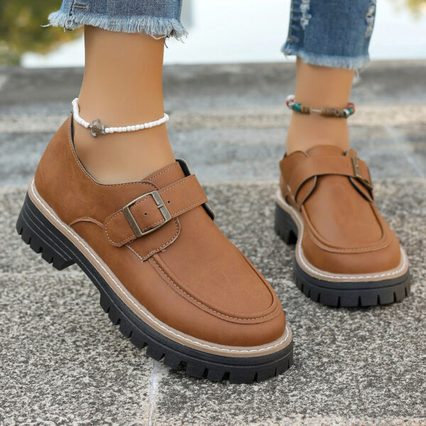 Fashion Buckle Loafers For Women British Style Height-increasing Thick-soled Casual Shoes - Image 4