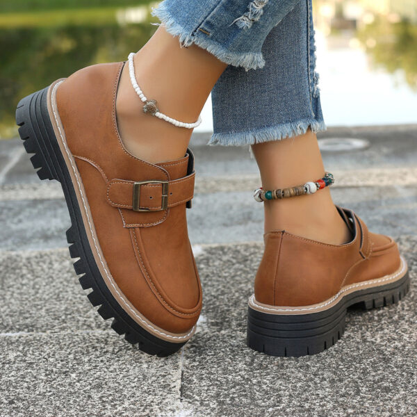 Fashion Buckle Loafers For Women British Style Height-increasing Thick-soled Casual Shoes - Image 3