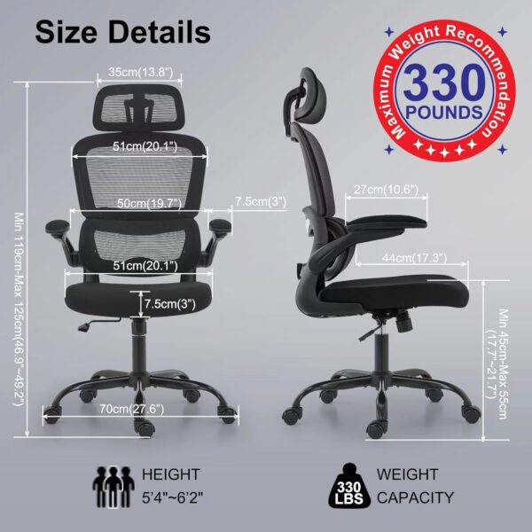 Office Chair Ergonomic Desk Chair, 330 LBS Home Mesh Office Desk Chairs with Wheels, - Image 7