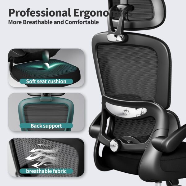 Office Chair Ergonomic Desk Chair, 330 LBS Home Mesh Office Desk Chairs with Wheels, - Image 6