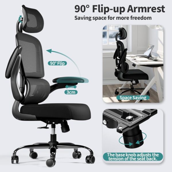 Office Chair Ergonomic Desk Chair, 330 LBS Home Mesh Office Desk Chairs with Wheels, - Image 2